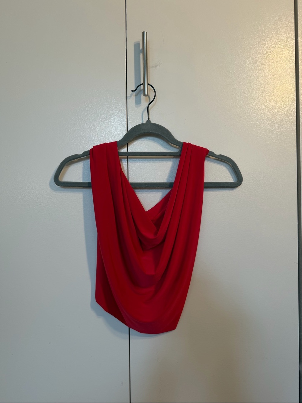Red Draped Cowl Neck Top